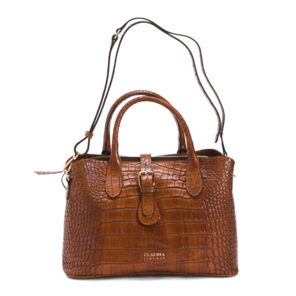 CLAUDIA FIRENZE Brown Made In Italy Leather Croc Triple Compartment satchel